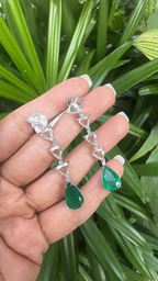 18k White Gold Diamond Drop Dangle Earrings - Natural Zambian Emerald & Rose Cut Diamond Earrings
