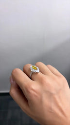 Natural Yellow Sapphire Gemstone Ring - 18k White Gold Diamond Handmade Ring
