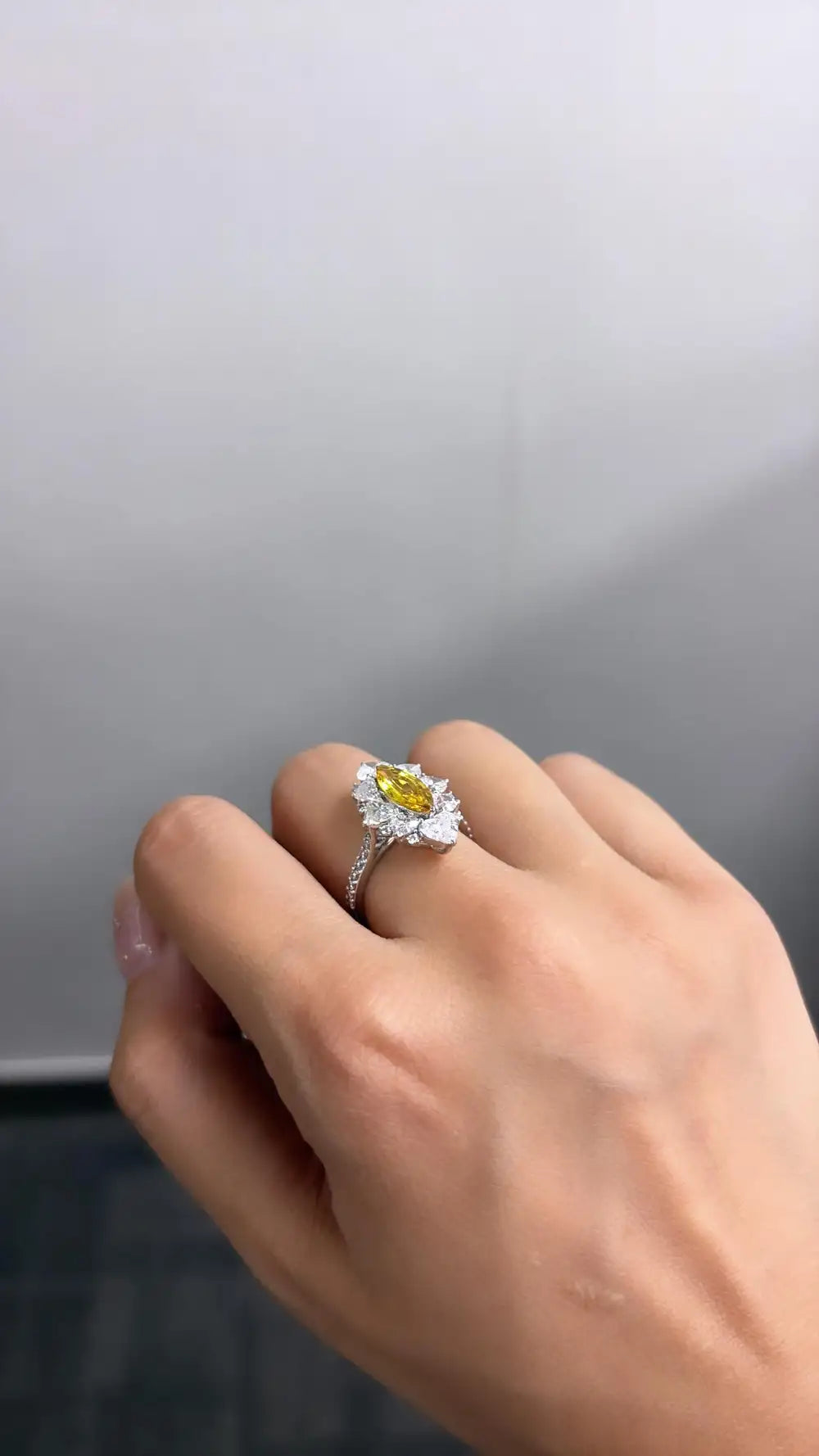 Natural Yellow Sapphire Gemstone Ring - 18k White Gold Diamond Handmade Ring