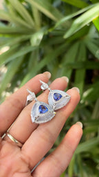 Natural Tanzanite & Chalcedony Gemstone Dangle Earrings - 18k White Gold Diamond Earrings