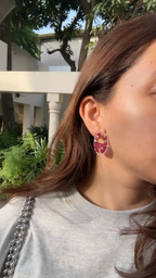 Carved Mozambique Ruby Hoop Earrings - 18k Rose Gold Diamond Earrings