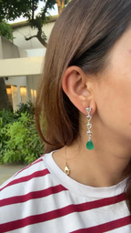 18k White Gold Diamond Drop Dangle Earrings - Natural Zambian Emerald & Rose Cut Diamond Earrings