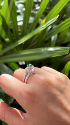 Natural Morganite & Zambian Emerald Gemstone Ring - 18k White Gold Diamond Ring