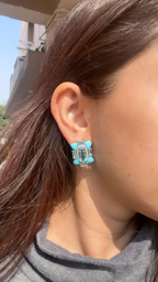 18k White Gold Diamond Stud Earrings - Natural Aquamarine, Turquoise & Emerald Gemstone Stud Earrings