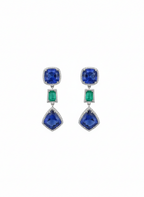 Natural Zambian Emerald & Tanzanite Dangle Earrings - 18k White Gold Diamond Earrings