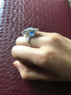 15.88 Ct. Burma Blue Sapphire Cocktail Ring - 18k White Gold Diamond Ring