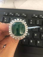 Natural 38.25 Ct. Emerald Cocktail Ring - 18k White Gold Princess Diamond Statement Ring
