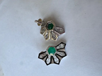 18k White Gold Handmade Stud Earrings - Natural Zambian Emerald & Diamond Women Earrings