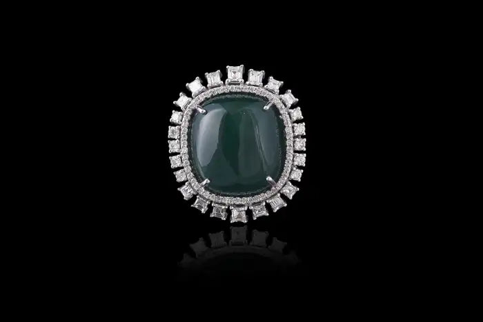 Natural 38.25 Ct. Emerald Cocktail Ring - 18k White Gold Princess Diamond Statement Ring