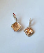 Natural Cushion Morganites & Diamonds Dangle Earrings