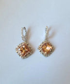 Natural Cushion Morganites & Diamonds Dangle Earrings