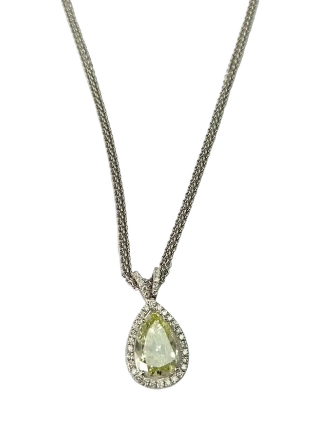 18k White Gold Pendant Necklace - 4.00 Ct. Fancy Light Yellow Color Pendant Necklace Hover Image