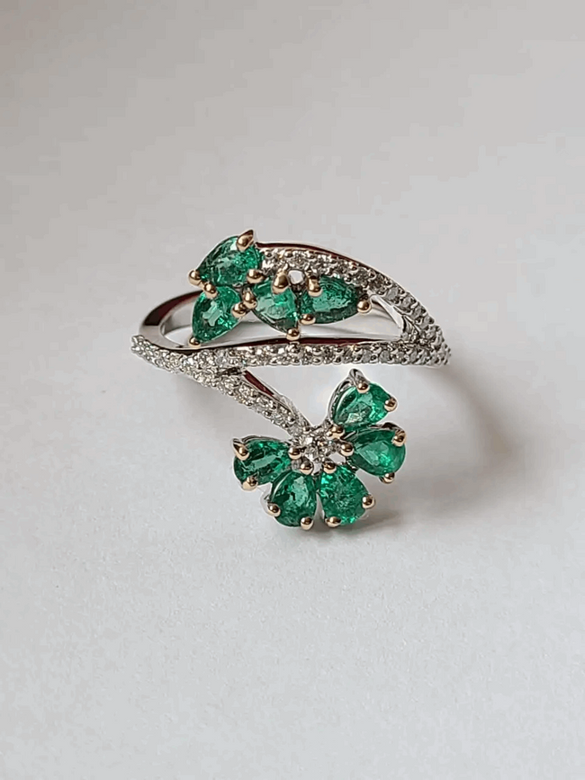 Natural Zambian Emerald & Diamonds Cocktail Ring Main Image