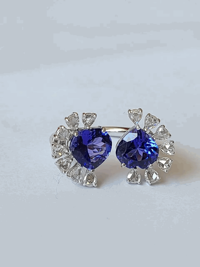 Tanzanite Set in 18K White Gold & Rose Cut Diamonds Cocktail/ Engagement Ring Main Image
