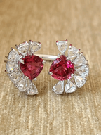 Rubellite Set in 18K White Gold & Rose Cut Diamonds Cocktail/ Engagement Ring