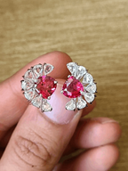 Rubellite Set in 18K White Gold & Rose Cut Diamonds Cocktail/ Engagement Ring