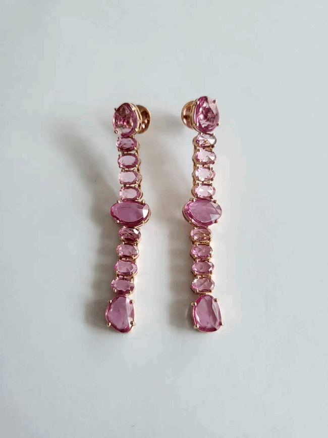 Pink Sapphire Rose Cut Rose Gold Chandelier Earrings Main Image