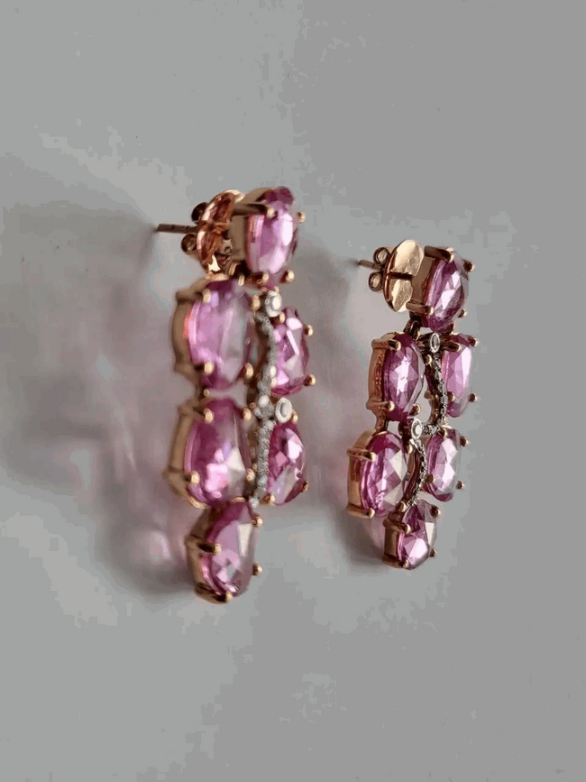 Pink Sapphire Rose Cuts Rose Gold & Diamonds Earrings Main Image