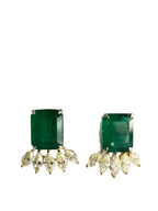 Natural Zambian Emerald Stud Earrings - 18k Two Tone Gold Earrings With Marquise Yellow Diamonds