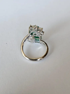 18k White Gold Ring - Natural Zambian Emerald Wrap Ring - Rose Cut Diamond Cuff Ring