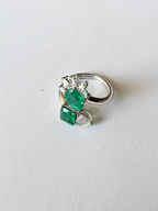 18k White Gold Ring - Natural Zambian Emerald Wrap Ring - Rose Cut Diamond Cuff Ring