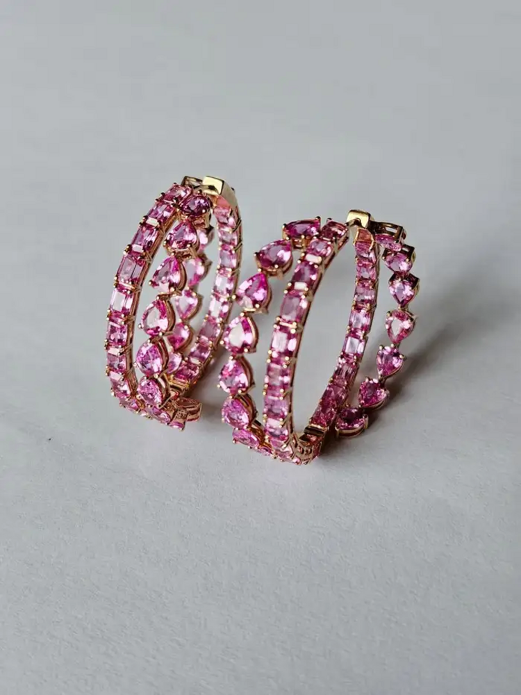 18K Rose Gold, 17.97 carats, Ceylon Pink Sapphires Hoop Earrings