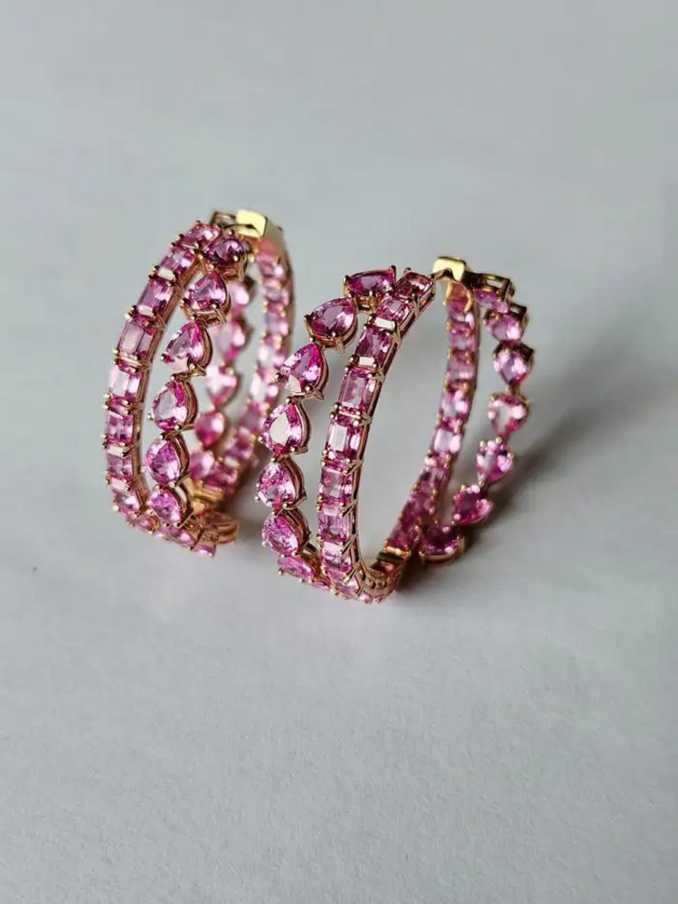 18K Rose Gold, 17.97 carats, Ceylon Pink Sapphires Hoop Earrings