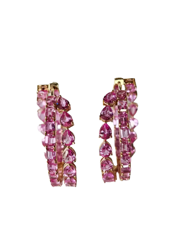18K Rose Gold, 17.97 carats, Ceylon Pink Sapphires Hoop Earrings Hover Image