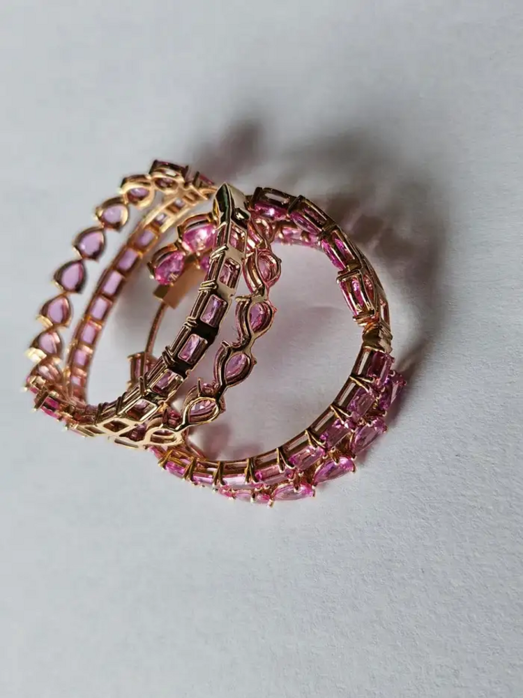 18K Rose Gold, 17.97 carats, Ceylon Pink Sapphires Hoop Earrings
