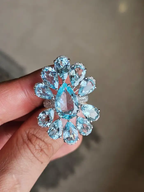 Set in 18K White Gold, 16.20 carats Aquamarine & Diamond oversized Cocktail Ring