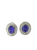 Set in 18K Gold, Tanzanite Cabochon, Rock Crystal & Diamonds Stud Earrings