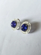 Set in 18K Gold, Tanzanite Cabochon, Rock Crystal & Diamonds Stud Earrings