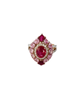 18K Yellow Gold, natural Mozambique Ruby, Pink Sapphire & Diamonds Cocktail Ring