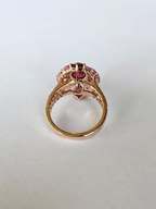 18K Yellow Gold, natural Mozambique Ruby, Pink Sapphire & Diamonds Cocktail Ring