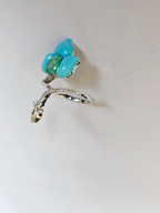 Natural Colombian Emerald & Turquoise Gemstone Floral Ring - 18k White Gold Rose Cut Diamond Women Ring