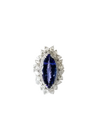 7.92 Ct. Natural Tanzanite Gemstone Statement Ring - 18k White Gold Diamond Engagement Ring