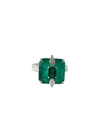 Natural Zambian Emerald Diamond Ring - 18k White Gold Handmade Ring - Gold Diamond Women Ring Gift