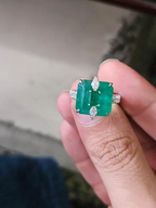 Natural Zambian Emerald Diamond Ring - 18k White Gold Handmade Ring - Gold Diamond Women Ring Gift