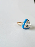Trillion Shape Aquamarine Ring - Blue Enamel & Diamond Minimalist Ring - 18k Gold Diamond Women Ring