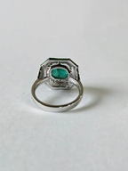 18k White Gold, 3.47 carats Emerald, Green Enamel & Diamonds Engagement Ring