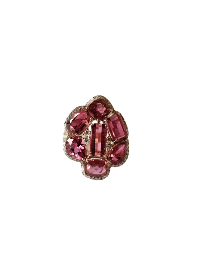 Natural Tourmaline Gemstone Ring - 18k Rose Gold Diamond Women Ring Hover Image