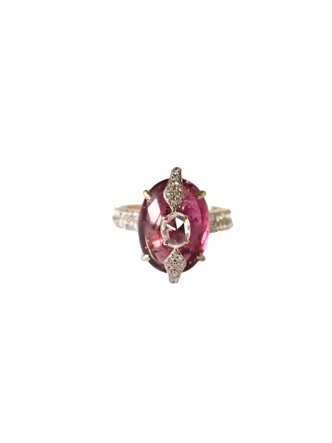 Natural Tourmaline Gemstone 18k White Gold Ring - Gold Diamond Women Wedding Ring Hover Image