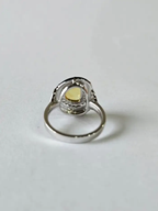 Ceylon Yellow Sapphire & Black Enamel Tiny Ring - 18k White Gold, Diamond Handmade Ring