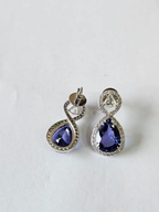 18k White Gold Handmade Rose Cut Diamond Earrings - Natural Tanzanite Gemstone Earrings - Best Anniversary Gift