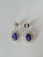 Natural Tanzanite & Diamond Earrings - 18k White Gold Handmade Dangle Women Earrings
