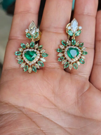 18k Yellow Gold Handmade Dangle Earrings - Natural Zambian Emerald & Yellow Diamond Women Earrings