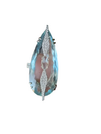 30.03 Ct Pear Shape Aquamarine Gold Ring - 18k White Gold Rose Cut Diamond Ring