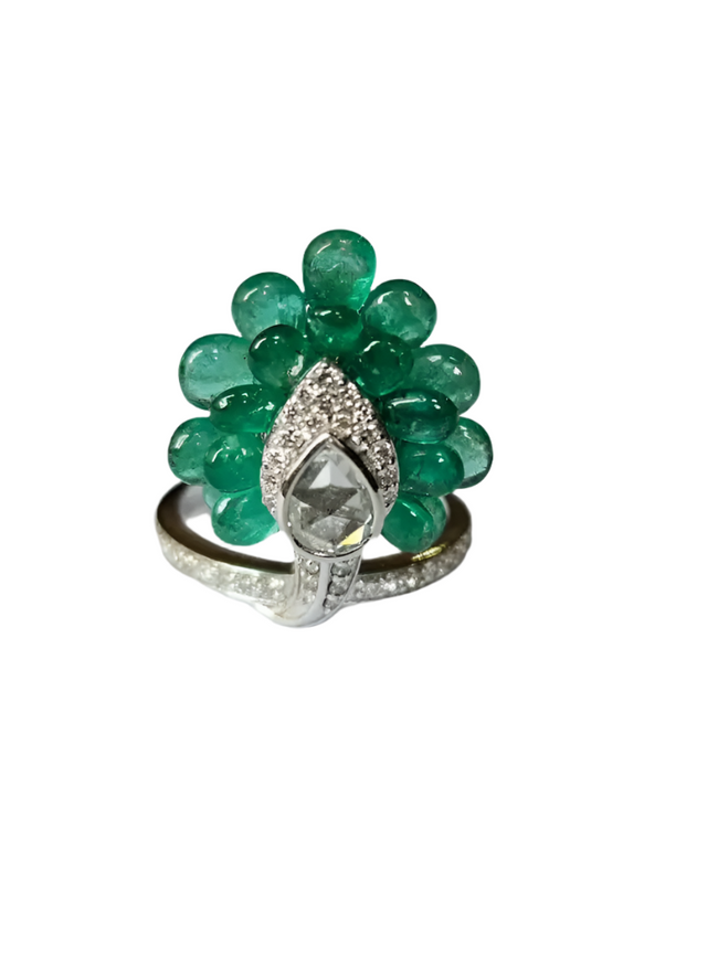Natural Zambian Emerald Gold Ring - 18k White Gold Diamond Ring Hover Image