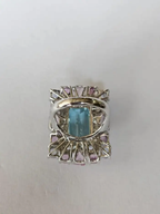 Natural Aquamarine & Multi Sapphire Gemstone Statement Ring - 18k White Gold Diamond Wedding Ring