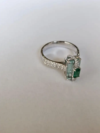Natural Aquamarine & Zambian Emerald Engagement Ring - 18k White Gold Handmade Ring